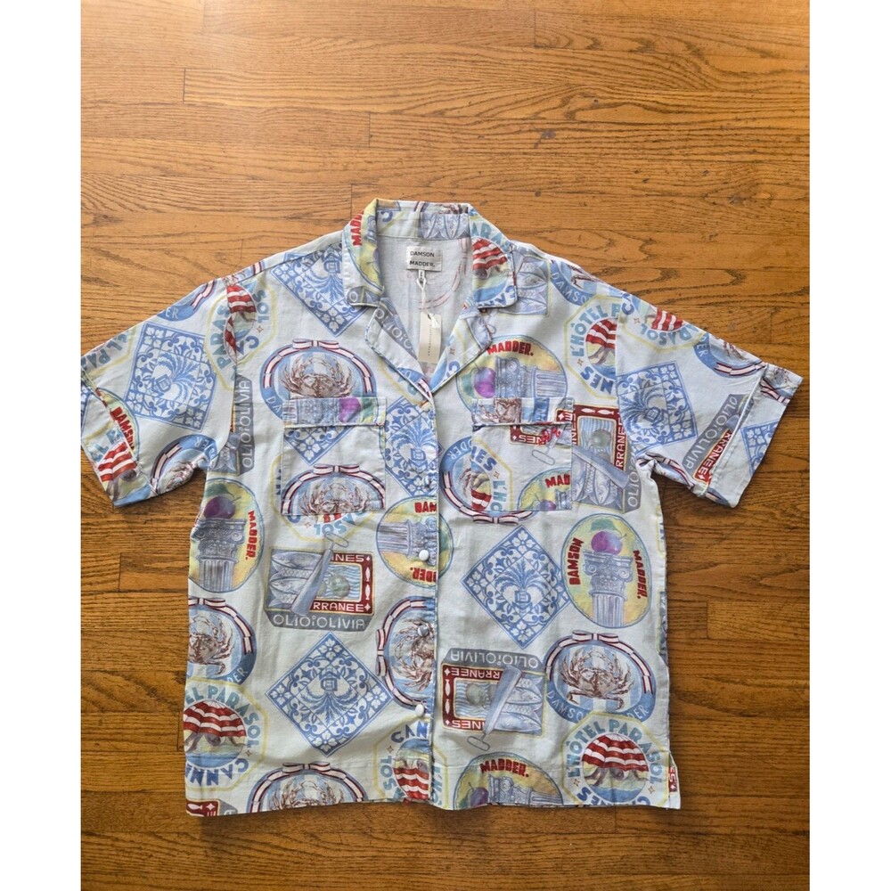 Anthropologie Damson Madder Printed Short-Sleeve Button Down Shirt Size 14 NWT